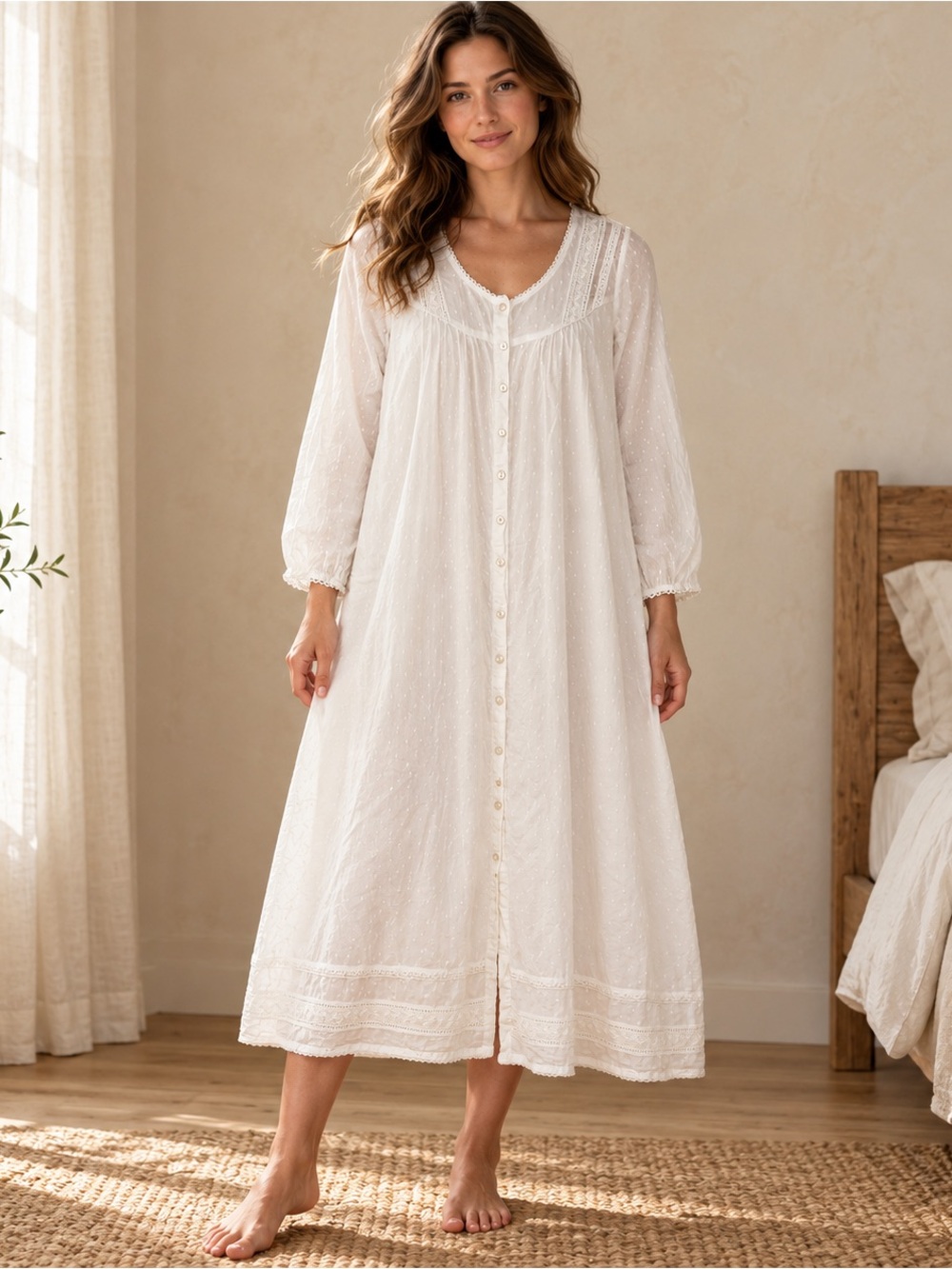 Papa Vancouver 100% Cotton White Embroidered Nightgown Size S